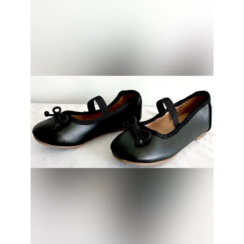 Cat & Jack Girls Size 8 Black Mary Jane Ballet Flats – Bow Detail Dress Shoes